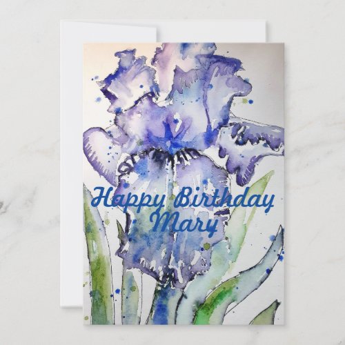 Purple Iris Watercolour Birthday Womans Invitation