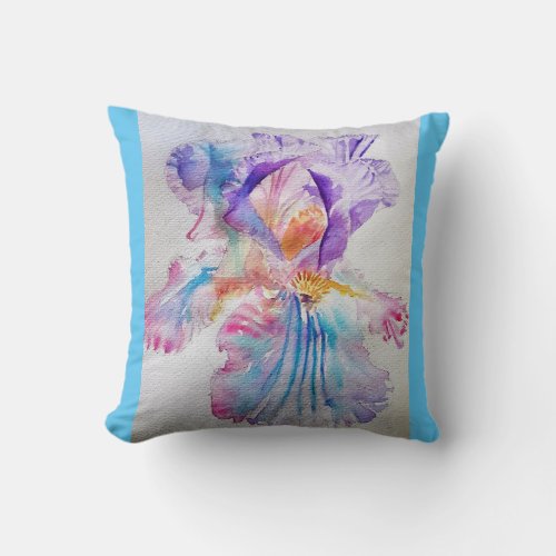 Purple Iris Watercolour floral light blue Cushion