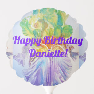 Purple Iris Watercolour Happy Birthday Balloon