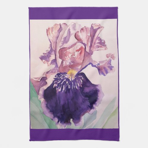 Purple Iris Watercolour Lavender Floral Flower  Te Kitchen Towel