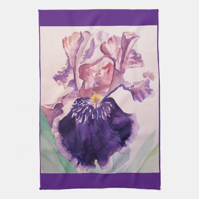 Purple Iris Watercolour Lavender Floral Flower  Te Kitchen Towel (Vertical)