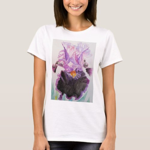 Purple Iris Watercolour Painting art T Shirt