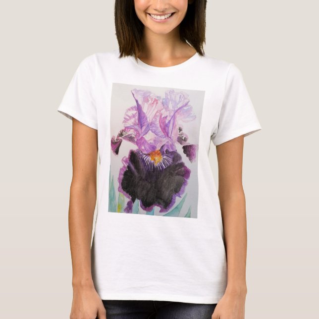 Purple Iris Watercolour Painting art T Shirt (Front)