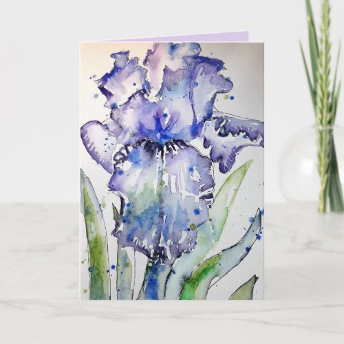 Purple Iris Watercolour Painting flowers Card