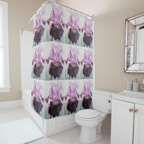 Purple Iris Watercolour Painting Shower Curtain