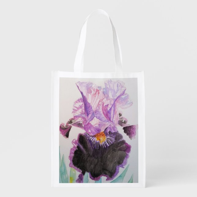 Purple Iris Watercolour Reusable Grocery Bag (Front)