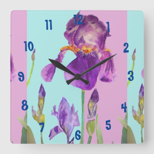 Purple Iris Watercolour Womans Office Clock