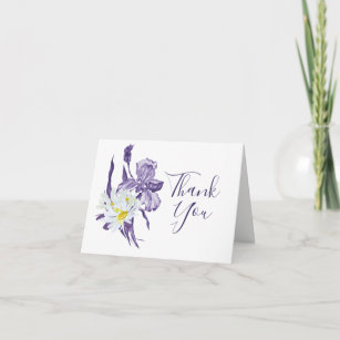 Purple Iris White Daisy Botanical Floral Wedding Thank You Card
