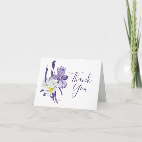 Purple Iris White Daisy Botanical Floral Wedding Thank You Card
