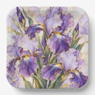 Purple Iris with Gold Gilded Edging Paper Plates