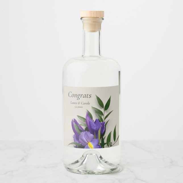 Purple iris with leaves liquor bottle label (Front)