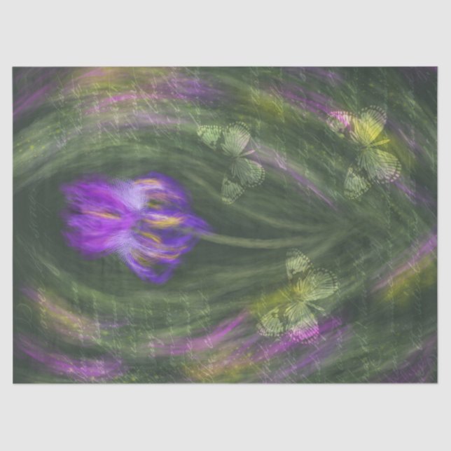Purple Iris with Vintage Butterflies Decoupage Tissue Paper (Front)
