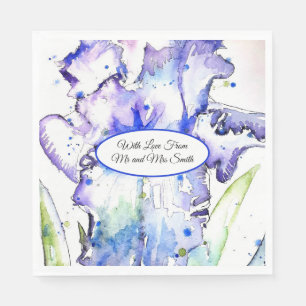 Purple Irise Watercolor Irises Blue Wedding Napkins