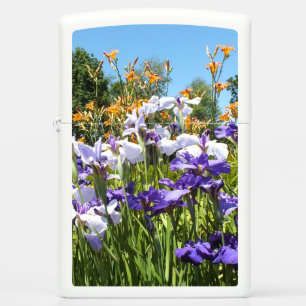 Purple Irises and Daylilies Zippo Lighter