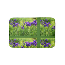 Purple Irises Botanical Floral Art Bath Matt