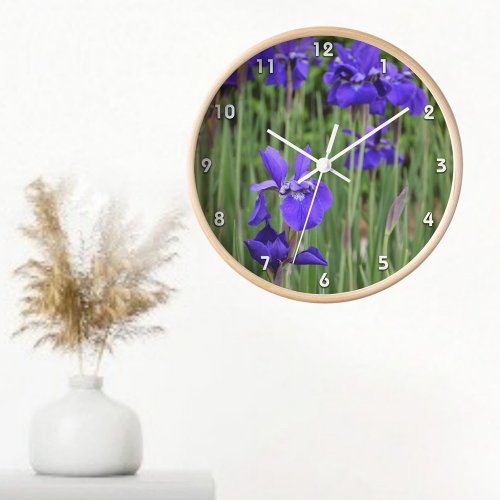 Purple Irises Botanical Floral Photographic Wall Clock