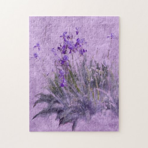 Purple Irises Digital Watercolor Floral Jigsaw Puzzle