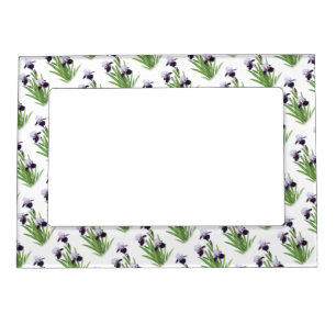 Purple Irises Floral Botanical Art Pattern Magnetic Frame