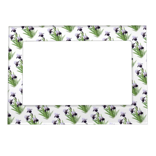 Purple Irises Floral Botanical Art Pattern Magnetic Frame (Front)