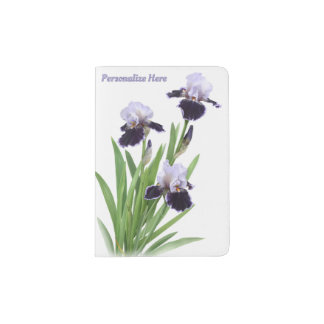 Purple Irises Floral Botanical Art Personalized Passport Holder