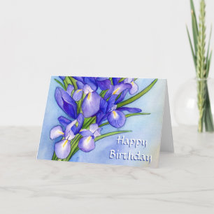 Purple Irises Happy Birthday Art Greeting Cards