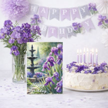 Purple Irises Happy Birthday Greeting or Spring 