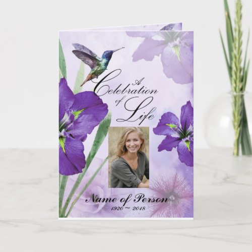 Purple Irises  Hummingbird Funeral Program