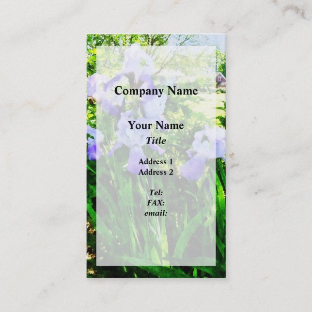 Purple Irises in Suburbs Business Card (Front)