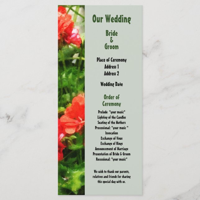 Purple Irises in Suburbs Wedding Program (Front)