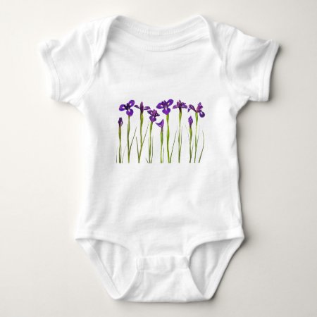 Purple Irises Isolated On A White Background Baby Bodysuit