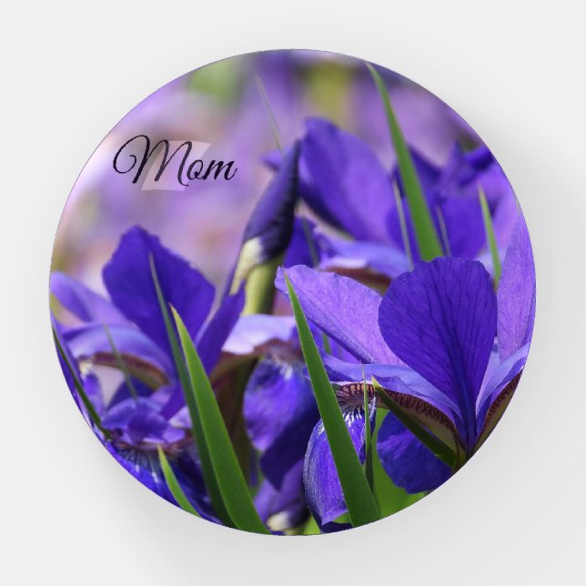 Purple Irises, Mom,  Customize Paperweight (Front)