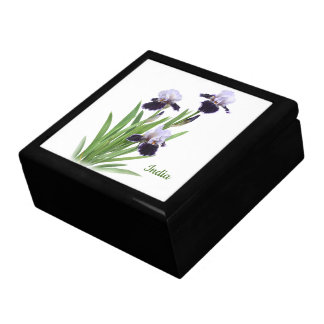 Purple Irises Personalized Jewelry Keepsake Box