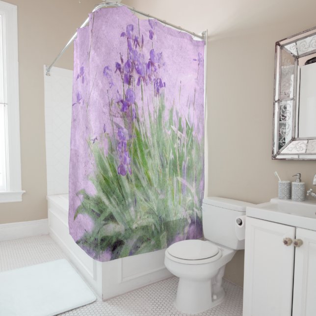 Purple Irises Shower Curtain (In Situ)