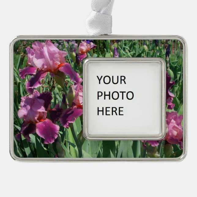 Purple Irises Spring Floral Christmas Ornament (Front)