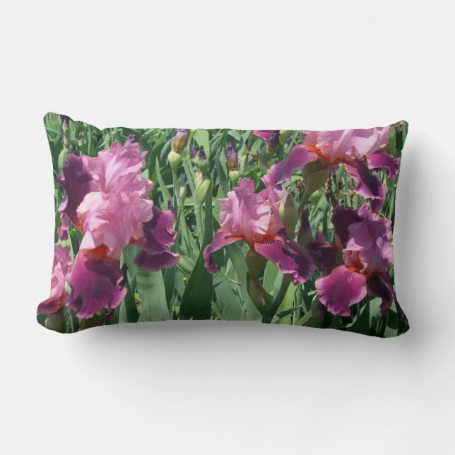 Purple Irises Spring Floral Lumbar Pillow (Front)