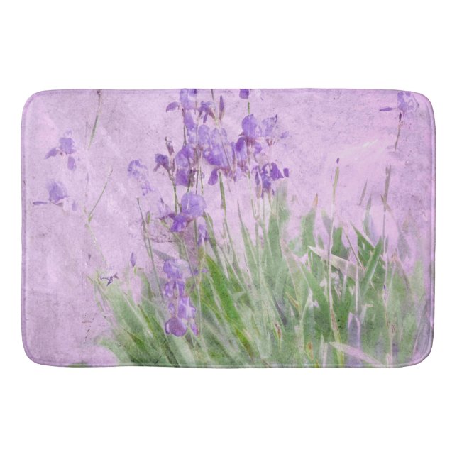 Purple Irises Watercolor Bath Mat (Front)