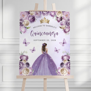 Purple Ivory Floral Princess Quinceañera Welcome Foam Board