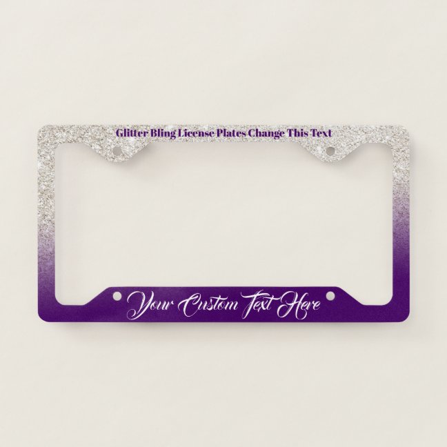 Purple Ivory Gold Printed sparkle effect Bling License Plate Frame