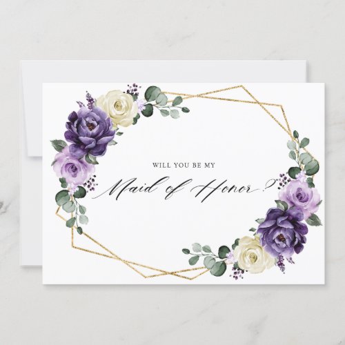 Purple Ivory Gold Will you be my Maid of honor Invitation