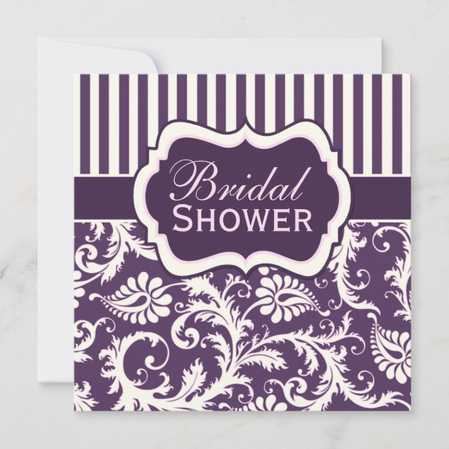 Purple, Ivory, Pink Damask Bridal Shower Invite (Front)