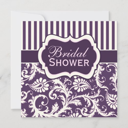 Purple, Ivory, Pink Damask Bridal Shower Invite