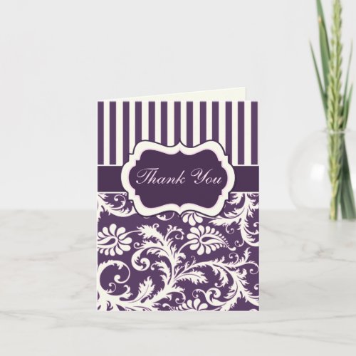 Purple Ivory Pink Damask Thank You Card II