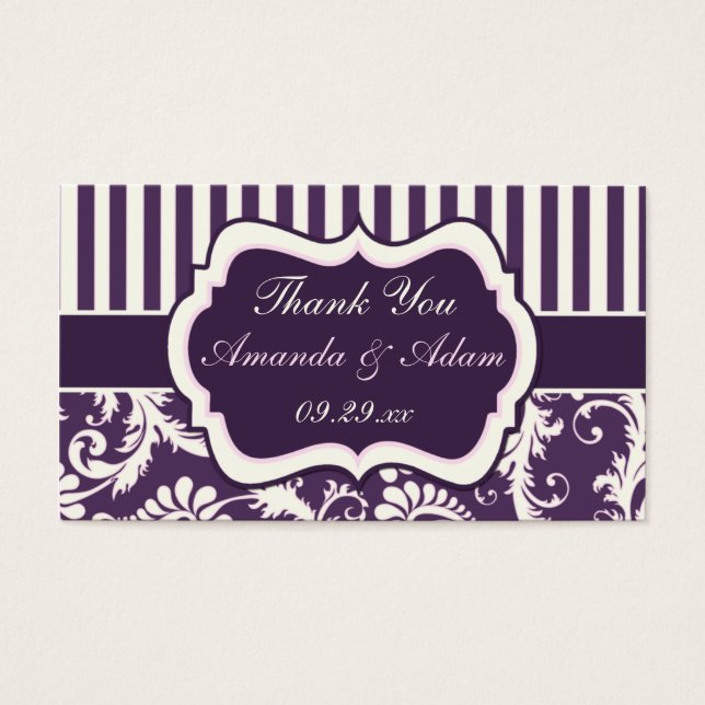 Purple, Ivory, Pink Damask Wedding Favor Tag (Front)