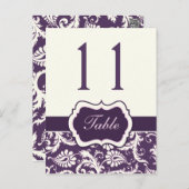Purple, Ivory, Pink Stripe Damask Table Number (Front/Back)