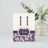 Purple, Ivory, Pink Stripe Damask Table Number (Standing Front)