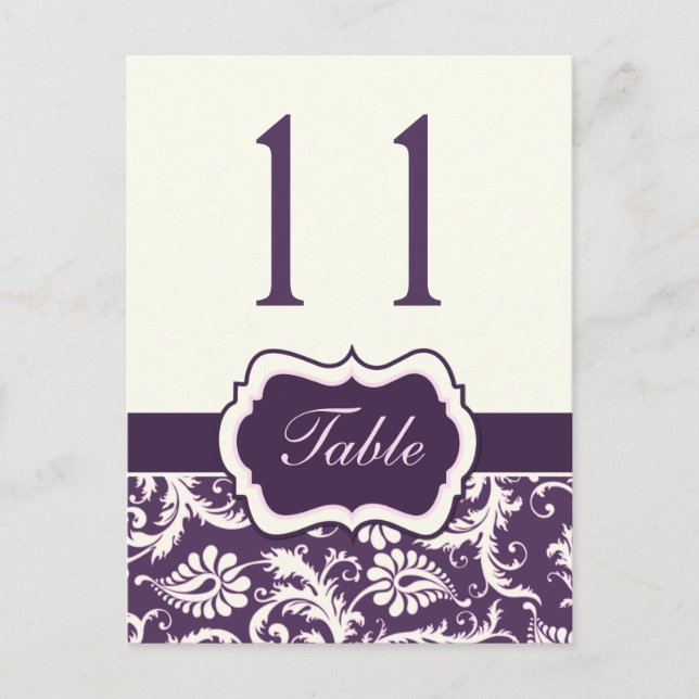 Purple, Ivory, Pink Stripe Damask Table Number (Front)