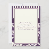 Purple, Ivory, Pink Striped Damask Thank You Card (Back)