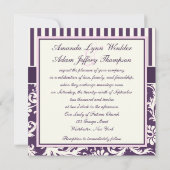 Purple, Ivory, Pink Striped Damask Wedding Invite (Back)