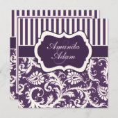 Purple, Ivory, Pink Striped Damask Wedding Invite (Front/Back)