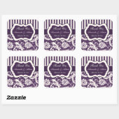 Purple, Ivory, Pink Striped Damask Wedding Sticker (Sheet)